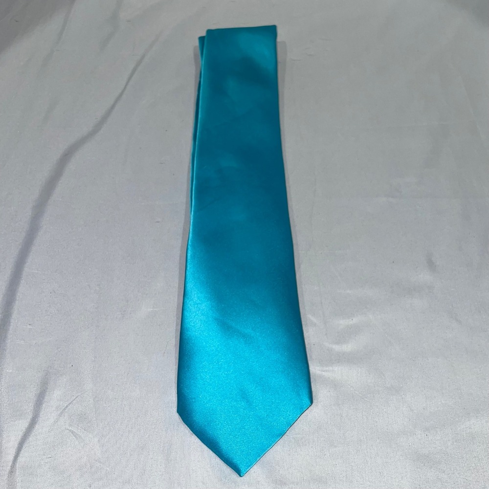 Haspel Mens Silk Tie Teal Blue Satin Solid Formal Wedding Necktie